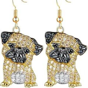 Pug Dog Earrings Pet Lovers Charm Earrings Jewelry Statement Set Fashion w Gold